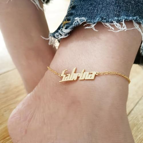 Custom Ankle for Women for Women 18K Gold Plated Adjustable Name Anklet Customized Beach Anklet Gifts - color: Name Anklet with Cable Chain