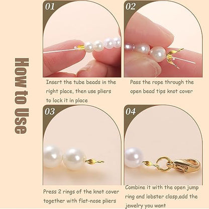 1200 Pcs Jewelry Making Accessories Set with 100 Pieces Lobster Claw Clasp 300 Pieces Bead Tips Knot Covers 400 Pieces Crimp Tube Beads and 400 Pcs Open Jump Ring Connectors for DIY Jewelry (Silver)