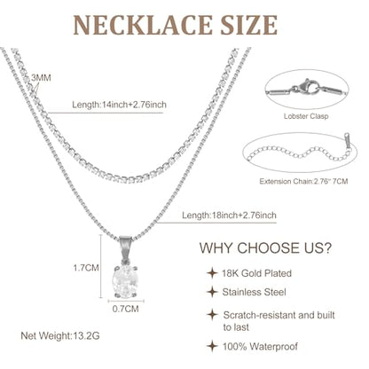 Layered Necklaces for Women, Dainty 14K Gold Plated Diamond Tennis Necklace, Simple Stackable Layered Gold Necklaces for Women Trendy Sparkly Cubic Zirconia Pendant Necklace Set Jewelry Gift - color: Silver - Tennis & Irregular Diamond