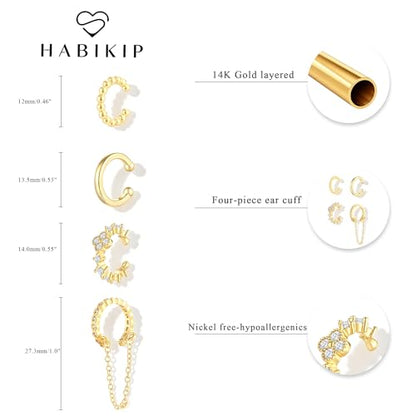 14K Gold Plated Ear Cuff Earrings for Women, Dainty Ear Cuffs Non Piercing Clip on Earrings Trendy Non pierced Cubic Zirconia Fake Hoop Earring Jewelry Sets for Women - color: Gold-5