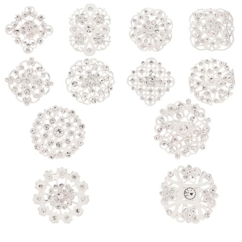 24 Pieces Flower Golden Brooches Pins, Small Shining Rhinestone Colorful Brooch Gift for Women, Wedding Decoration - color: Silver