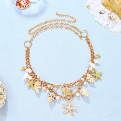 BODIY Seashell Waist Body Chain Starfish Belly Chain Jewelry for Women | Gold Bikini Waist Chain Mermaid Custom Accessories Layered Summer Beach Chain Adjustable for Party Vacation Fashion - color: Gold Layered