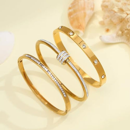 Gold Bangle Bracelets for Women, 18K Gold Plated Stainless Steel Stackable Bangles, Non-Tarnish Trendy Jewelry, Ideal Gift for Birthday Anniversary - color: Gold-2