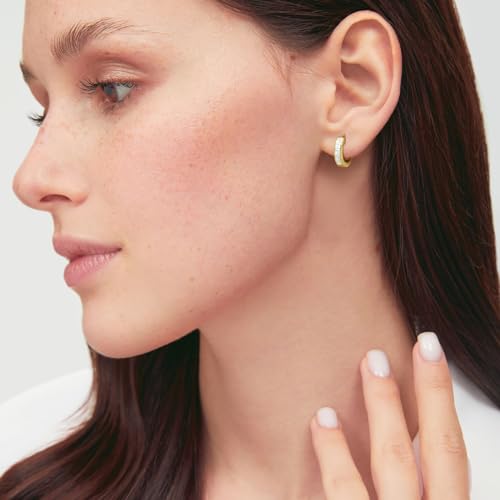 14K Gold Earrings for Women Gold Hoop Earrings for Women | Dainty Gold Earrings for Women Stylish 14K Gold Hoop Earrings for Women Square Cubic Zirconia Huggie Hoop Earrings 15/20/25mm - size: 15mm