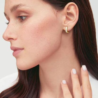 14K Gold Earrings for Women Gold Hoop Earrings for Women | Dainty Gold Earrings for Women Stylish 14K Gold Hoop Earrings for Women Square Cubic Zirconia Huggie Hoop Earrings 15/20/25mm - size: 15mm