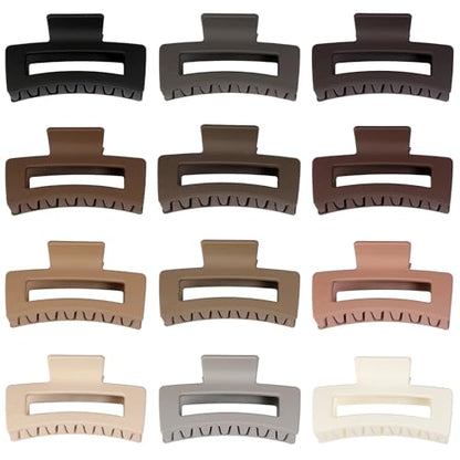 Sisiaipu 3.5 Inch Medium Hair Claw Clips 12 Pcs Square Claw for Thick and Thin Hair Rectangular Rectangle Hair Clips Jaw Clips Bulk Hair Accessories for women and Girls (Regular) - color: Regular