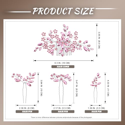 Wedding hair accessories, Bridal for piece, brides headpiece comb（Pink） - color: Pink