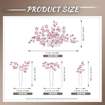 Wedding hair accessories, Bridal for piece, brides headpiece comb（Pink） - color: Pink