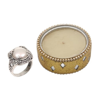 NOVICA Artisan Handmade Mabe Cultured Freshwater Pearl Cocktail Ring .925 Sterling Silver Floral Motif White Indonesia Birthstone 'White Lunar'