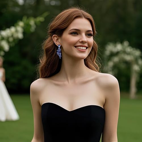 Women's Wedding Bridal Earrings Prom Dangle Earring | Shiny Crystal Teardrop Multi Marquise Cluster for Bride Bridesmaid Bling Jewelry Costume Party Accessories - color: 14-Blue Gold-Tone