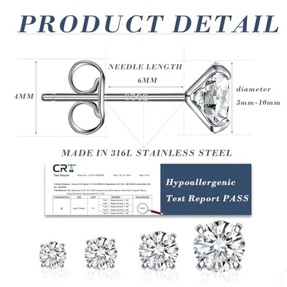 BMMYE 4 Pairs Silver Stud Earrings for Women Stainless Steel Ball Earrings | Small 14 Gold Plated Earrings Studs Set with Cubic Zirconia Waterproof Hypoallergenic Silver Ball Earring for Women - color: 4pair silver cz