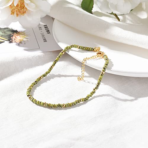 Starain Small Bead Anklets for Women Beach Foot Ankle Bracelet Cute Colorful Boho Beaded Anklets 8 inches - color: Green