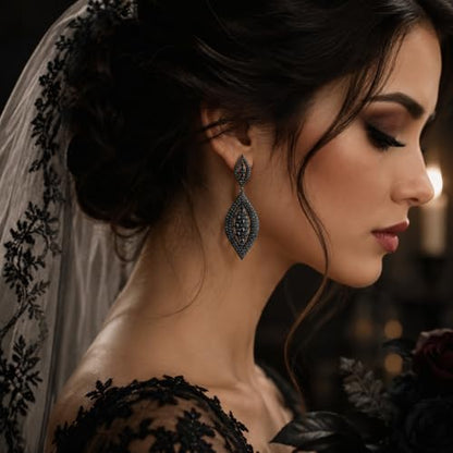1Pair Black Statement Elegant Rhinestone Crystal Teardrop Clip on Earing | Clasp earrings | Classic design | Black rhinestones