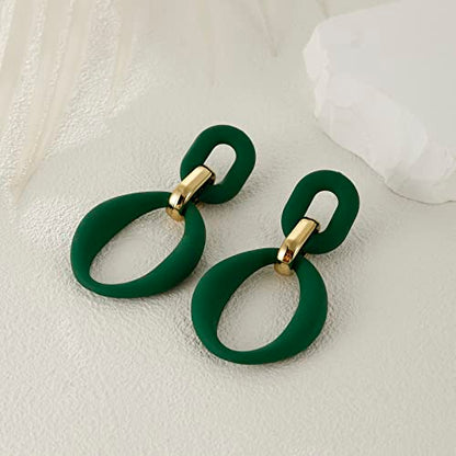 RUOFFETA Acrylic Rectangle Earrings, Fashion Acrylic Square/Oval/Hoop Statement Drop Earrings for Women - color: Dark Green Oval