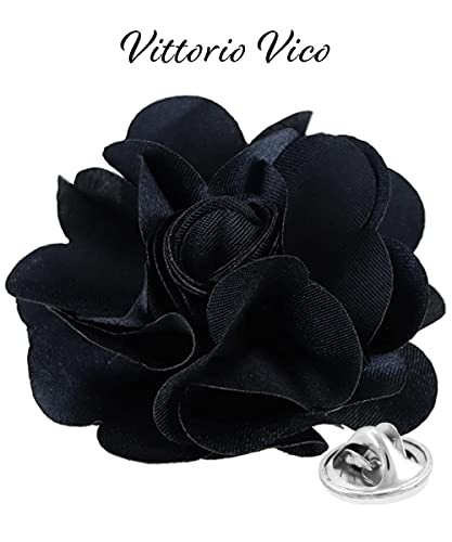 Premium Men's Formal Solid Color Flower Lapel Pin - Boutonniere for Men, Brooch Pin - color: Navy