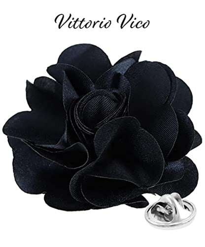 Premium Men's Formal Solid Color Flower Lapel Pin - Boutonniere for Men, Brooch Pin - color: Navy