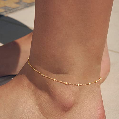 MEVECCO Anklet for Women Gold Chain 14K Gold Plated Dainty Boho Beach Summer Simple Foot Jewelry Ankle Bracelet - style: Ball Big