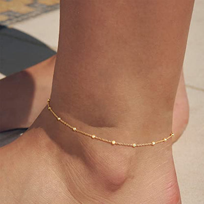 MEVECCO Anklet for Women Gold Chain 14K Gold Plated Dainty Boho Beach Summer Simple Foot Jewelry Ankle Bracelet - style: Ball Big