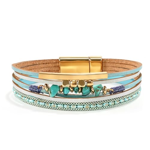 Wrapped Bracelets for Women,Leather Boho Bracelets for Women - color: Stone-Blue