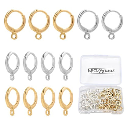 60pcs Mix 14K Gold and Silver Filled Hoop Huggie Earring Hooks,Hypoallergenic Dangle Tarnish Resistant Gold Lever Back Earring Hooks Earwire for Jewelry Making Supplies (Gold/Silver) - color: Gold / Silver