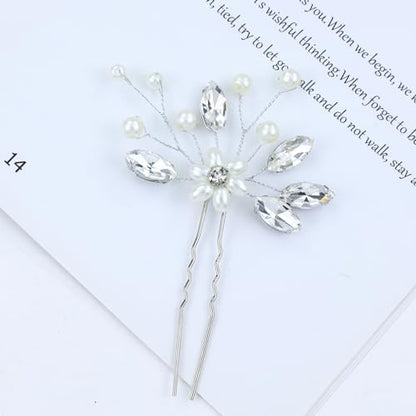 inSowni 17 Pieces Silver Metal Crystal Rhinestone Pearl Bridal Wedding Hair Side Combs Slides+U-shaped Flower Hair Pins+Pearl Twist Spiral Pearl Hairpins for Brides Bridesmaids Women Girls - color: Silver