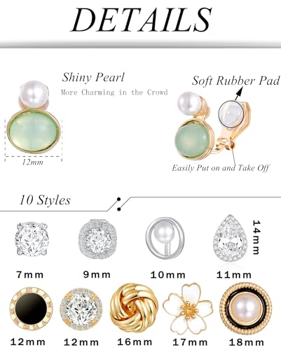Tornito 10-15 Pairs Clip on Stud Earrings Non Pierced Teardrop Round Square CZ Pearl Twist Knot Flower Butterfly Heart Star Rainbow Cat Opal Clip on Earrings for Women - color: G:10 Pairs