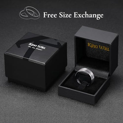 King Will Mens Tungsten Carbide Wedding Band with Groove Design | 6/7/8mm Width, Grooved, Comfort Fit, Everyday Wear - color: Silver&Black Inner-8mm