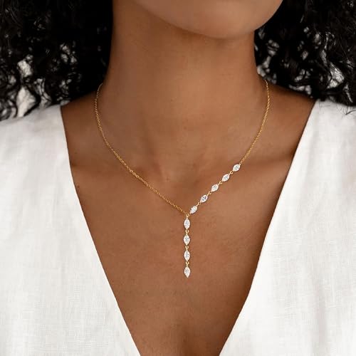 Long Necklaces for Women, Dainty Gold Drop Necklace 14k Gold Plated Y Shaped Lariat Necklace Simple Gold Necklaces for Women Trendy Chunky Long Necklace Formal Wedding Prom Necklace Jewelry - color: necklace-3-Gold