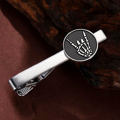 Dreamtimes Rock Skull Hand Tie Clip Halloween Shirt Tie Clips Figurine Sign Language Tie Clip Rock On Hand Gesture Stainless Steel Novelty Tie Accessory for Men - style: Style 2-S