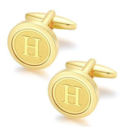 GWD Initial Cufflinks for Men Classic Cuff links Mens Letter Shirts CuffLinks Wedding Gift - color: H