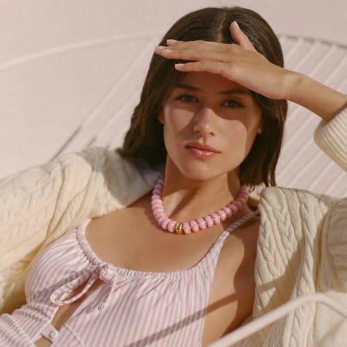 Chunky Beaded Necklace for Women Trendy Multicolor Resin Beads Choker Necklaces Boho Summer Statement Necklace Chunky Heart Jewelry - color: Chunky bead necklace-pink