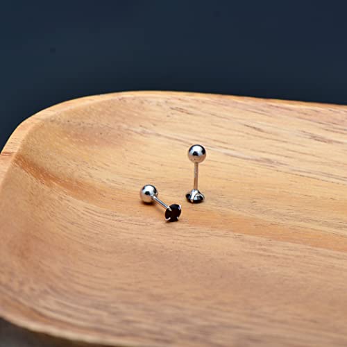 Screw Back Sterling Silver Cubic Zirconia Earrings Studs 3 MM - color: Black