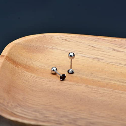 Screw Back Sterling Silver Cubic Zirconia Earrings Studs 3 MM - color: Black