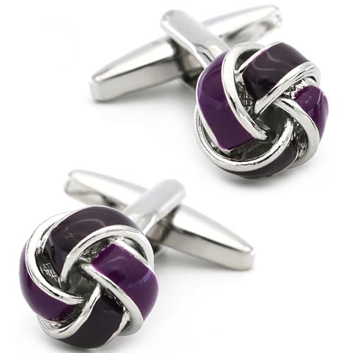 Knot Cufflinks in Gift Box Cuff Links for Men Lady Daily Wear Shirt | Men's Women Cufflink Set Jewelry for Wedding Party Prom Office Formal or Casual Business Tuxedo Dress, Easy to Put on - style: Black & Purple Knot
