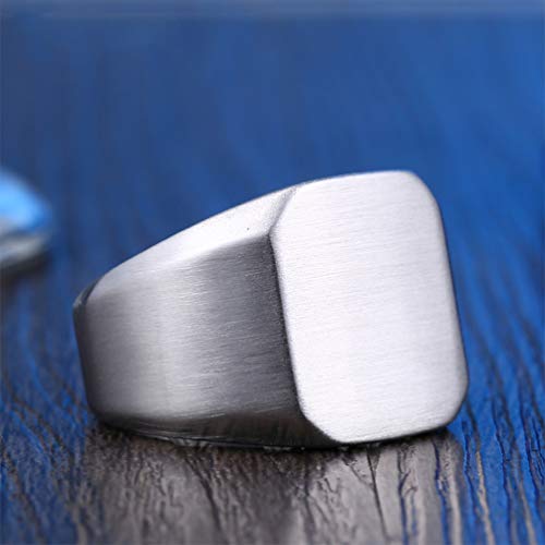 Stainless Steel Signet Ring for Men Solid Square Biker Rings Matte Brushed/Polished Finish - color: Brushed, Silver