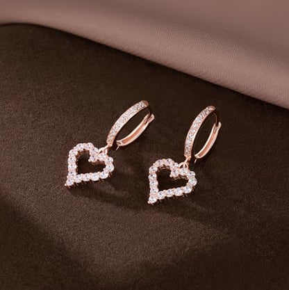 SLUYNZ 925 Sterling Silver CZ Sweet Love Hoop Earrings for Women Teens Hollow Heart Huggie Earrings Drop - color: C-Rose Color