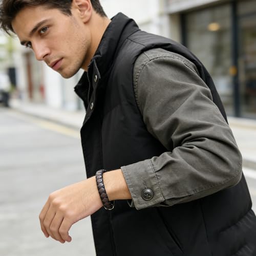 Italian Men's Leather Bracelet Jewelry Gift | Men's Accessory, Leather Band, Stainless Steel, Wrist Bracelet