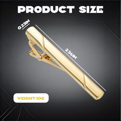 2.36 Inch Mens Silver Tie Clip, Stainless Steel Diagonal Stripe Tie Bar, Non-Slip Minimalist Necktie Clip for Business Wedding Daily Wear - color: Gold