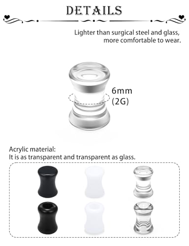 Ears Gauges Tunnels Plugs for Women Acrylic Solid Tunnel Ear Gauge Stretching Kit 6G to 1 1/4 Inch (4MM- 30MM) Expander Stretcher Plug Earrings Piercing Jewelry for Women Black White Clear - style: 2G, Black White Clear