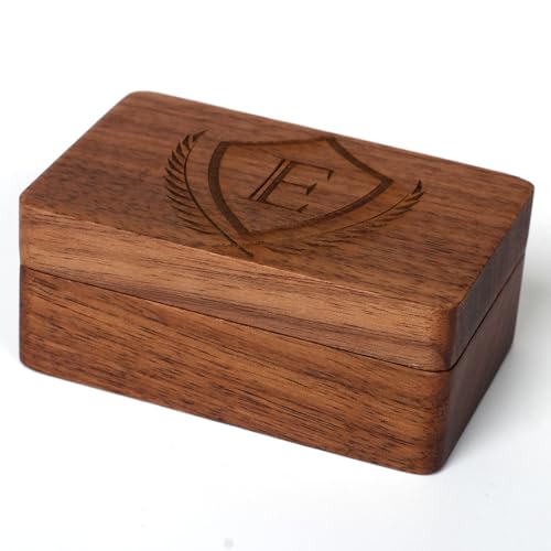 Mens Initial Cufflinks and Tie Clip A-Z Alphabet Letter Black Stainless Cuff Links Tie Bar with Engraved Walnut Wood Box Groom Groomsman Wedding Set - style: Classic-E