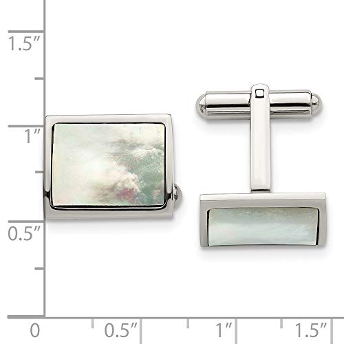 Sonia Jewels Solid Stainless Steel Men's Mother of Pearl Cufflinks - 17mm x 13mm