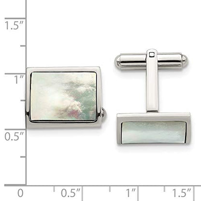 Sonia Jewels Solid Stainless Steel Men's Mother of Pearl Cufflinks - 17mm x 13mm