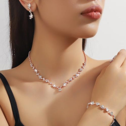 Prom Earrings Necklace Bracelet Set Elegant Crystal Rhinestone Necklace Earrings Bracelet Bridal Wedding Prom Dresses Costume Outfit Gold Jewelry Sets for Women - color: Rose Gold