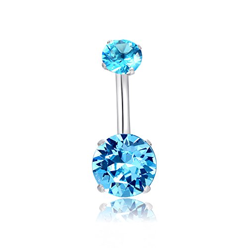 HQLA 14G Belly Button Rings Surgical Stainless Steel Round Cubic Zirconia Navel Barbell Stud Body Piercing - color: Blue