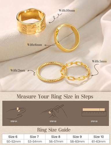 FIASASO Chunky Gold Rings for Women Non Tarnish - 4Pcs 14K Gold Plated Dainty Stackable Ring Set Trendy Hypoallergenic Thick Dome Statement Finger Knuckle Rings Pack Size 5-10 - color: Gold