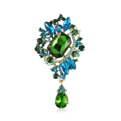 YOQUCOL Retro Austrian Crystal Big Brooch Pin for Women Large Flower Shape Brooches Lapel Pins for Sweater,Coat Dress Accessories - color: B-Green