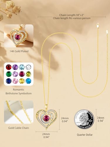 14K Gold I Love You to the Moon and Back Necklace for Women, Double Heart Birthstone Necklace, Moon Star Love Jewelry, Christmas Valentines Mothers Day Birthday Gifts for Wife Mom Girlfriend - color: 07-Jul Birthstone