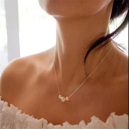 Pearl Necklace for Women, Dainty Pearls Choker Necklace for Women 14K Gold Plated Layered Pendant Necklace Handmade Gold Chain Necklace Everyday Jewelry Gift - color: Three Pearls