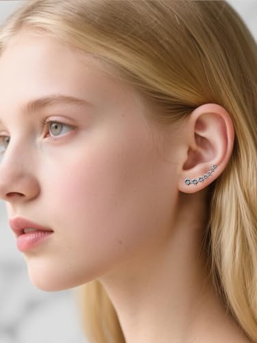 Black 7 Crystals Ear Cuffs Climber Earrings for Women Silver Plated Cartilage Crawler Cubic Zirconia CZ Hypoallergenic Piercing Earring Fashion Anniversary Birthday Jewelry Gifts