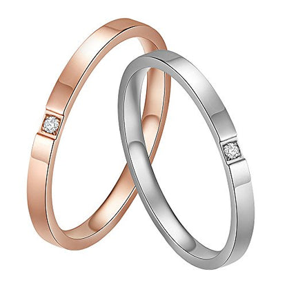 Women's Stainless Steel 2MM Thin Stackable Midi Eternity Ring Cubic Zirconia Engagement Wedding Bands - color: 2pcs (Silver + Rose Gold)